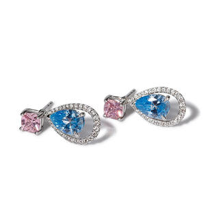 Jeulia Teardrop Sparkling Aquamarine Halo Pear Cut Sterling <b>Silver</b> <b>Drop</b> <b>Earrings</b> for Party - Product Image 3