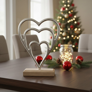 Ornement de Noël élégant en forme de cœur antique |   Artisanat en bois et aluminium de haute qualité |   Décoration de maison de vacances - Product Image 3