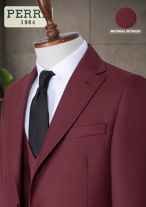 Costume d'affaires pour homme en mélange de laine bordeaux, simple boutonnage, col à revers, style britannique, infroissable, coupe classique - Product Image 2