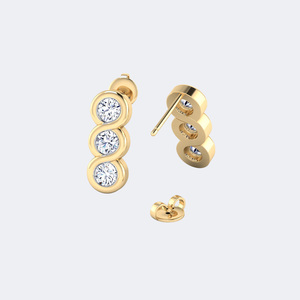 0.70CTW Round Bezel Set Linear Drop <b>Earrings</b> 14k Gold Lab Grown <b>Diamond</b> <b>Dangle</b> Studs Minimalist Jewelry for Women - Product Image 2