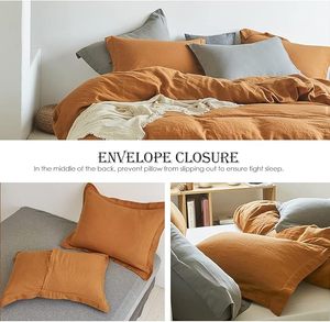 French Washed Flax Duvet Cover Rust Color Soft Breathable Cotton <b>Bedding</b> Button Closure Solid Natural Farmhouse Style Home Hotel - Product Image 4