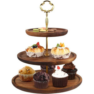 Luxueux support de gâteau en bois doré affichage de nourriture support de Cupcake Dessert à 2 niveaux pour la fête de mariage support de Dessert sucré à bas prix - Product Image 6