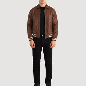 แจ็คเก็ตหนังวาร์ซิตี้สไตล์เท่ห์สุดฮิต แจ็คเก็ตเบสบอลบอมเบอร์หนังวาร์ซิตี้สำหรับผู้ชาย - Product Image 5