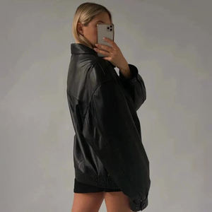 Service OEM Blouson bombardier en cuir surdimensionné pour femmes en cuir véritable fermeture éclair décontracté doublure en coton respirant séchage rapide - Product Image 6