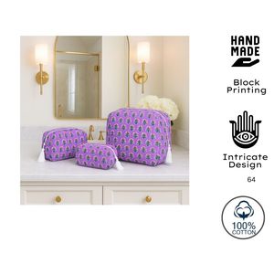 Juego de Bolsas de Tela de Algodón Estampadas a Mano en India, 3 Piezas, Acolchadas, con Forro Resistente al Agua, Ecológicas, Organizador de Viaje - Product Image 2