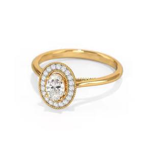 Clásico Oval Lab Grown Diamond Solitaire Halo Set 14K Oro sólido Anillo fino romántico para fiestas de aniversario de compromiso de las mujeres - Product Image 5