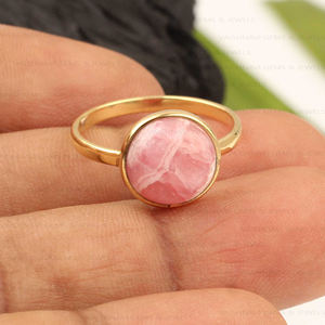 Belle bague d'éternité en rhodochrosite 10x10mm en argent sterling 925 plaqué or 18 carats bijoux fins à la mode fête de mariage des femmes - Product Image 5