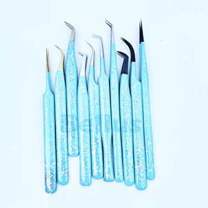 Pince à cils bleu étincelant avec logo personnalisé pointes de volume et d'isolation outil à cils en acier inoxydable pour extensions fourniture en gros - Product Image 3