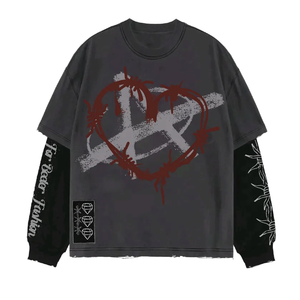 Top superventas moda desgaste doble capa manga larga peso pesado precio al por mayor 100% algodón camiseta para hombres - Product Image 1