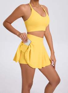 新款休闲高品质纯色运动服跑步健身<span class=keywords><strong>2</strong></span>件套网球裙 - Product Image 4