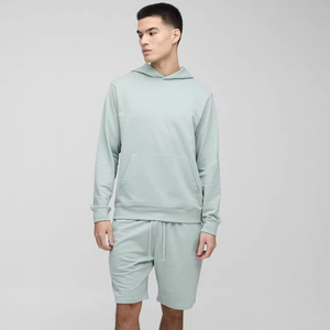 High Quality Men's Short <b>Sets</b> Custom Logo New Design Casual Winter Two-Piece Solid Color Hoodie <b>Set</b> - Product Image 4