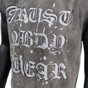 T-shirt sans manches court en diamant de haute qualité, effet délavé, imprimé strass personnalisé, t-shirt pour homme - Product Image 2