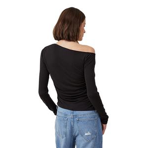 ดีไซน์ไหล่ตกแบบใหม่ ขายดี ราคาโรงงาน ขายส่ง ทรงปกติ ผ้าฝ้ายยืดหยุ่น ระบายอากาศได้ดี คอกลม สำหรับผู้หญิง - Product Image 4