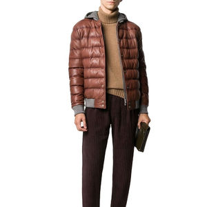 Chaqueta de cuero de diseño superior con capucha marrón para hombre chaqueta de cuero de oveja personalizada para hombre chaqueta de cuero acolchada - Product Image 1