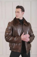 Veste en cuir pour homme de style bomber, col chemise en peau de mouton de qualité supérieure, cuir de vachette gaufré croco, couleur marron, personnalisation disponible