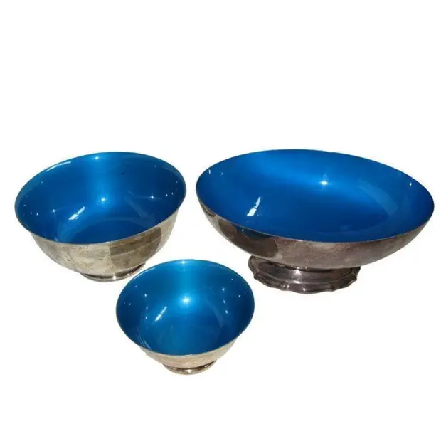 Set of Three Handmade Decorative Enamel Finished Rice Serving Metal Bowl Unique Shape Metal Fruit Bowl
