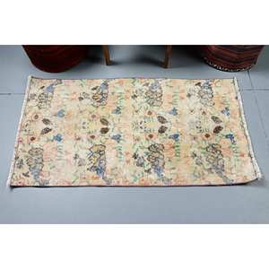 Alfombra turca Vintage de 2,3x4,4 pies, clásica, blanca, hecha a mano, diseño de retazos de lana, pasillo Rectangular para adolescentes para entrada - Product Image 3