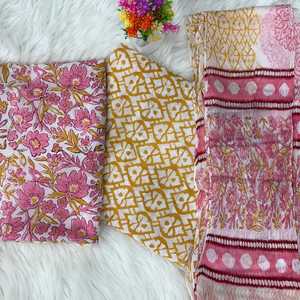 ชุดสلوارผ้าฝ้ายพิมพ์ลายด้วยมือ สีขาว แบบยังไม่ได้ตัดเย็บ พร้อมผ้าชีฟองสำหรับทำผ้าคลุมไหล่ ชุดสตรีทรงตรงผ้าฝ้าย - Product Image 2