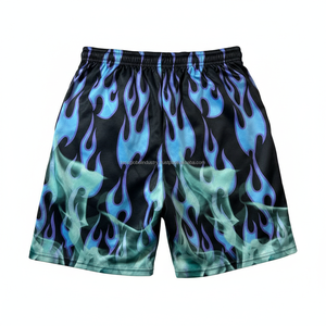 Shorts en maille pour hommes, séchage rapide, logo personnalisé OEM, imprimé graphique flamme, shorts d'entraînement de basketball d'été, vente en gros - Product Image 2