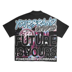 Conception personnalisée et logo sérigraphié graphique lourd 100% coton respirant col rond surdimensionné coupe ample T-Shirt unisexe - Product Image 3