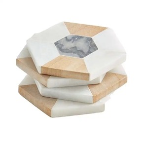 Ensemble de dessous de verre en pierre naturelle fabriqué à la main haute tendance Double-ombre marbre carré table décorative moderne cuisine tasse tapis tampons - Product Image 3