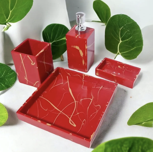 Ensemble d'accessoires de salle de bain de style nautique en résine avec plateau, distributeur de savon, pot à coton - Décoration d'intérieur colorée et imperméable - Product Image 6