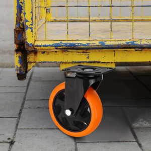 4 인치 대형 하중지지 앵글 휠 프리미엄 오렌지 폴리 우레탄 회전 플레이트 잠금 캐스터 휠 내구성 회전 플레이트 - Product Image 2