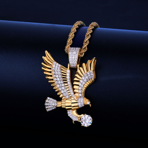 Bijoux fantaisie pendentif aigle bling dans le style hip-hop pour unisexe en argent sterling 925 et diamant rond taille brillant cultivé en laboratoire - Product Image 1