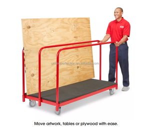 Chariot de manutention pour entrepôt, cadre en acier au carbone, panneau mural, plateau en contreplaqué, acier réglable, 3 poignées, chariot mobile à panneau plat - Product Image 5