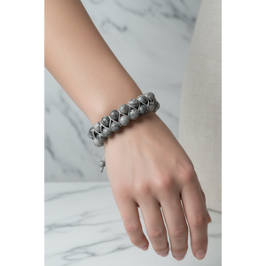 Bracciale in Pietra Naturale Jasper Grigio 8mm a Doppia Fila con Macramè - Product Image 1