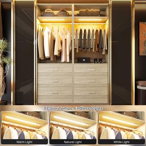 ตู้เสื้อผ้าแบบเปิดทันสมัยพร้อมไฟ LED, ตู้เก็บของในห้องนอน 3 ลิ้นชัก, ตู้เสื้อผ้าทรงสูงเพรียวบางพร้อมราวแขวนสำหรับพื้นที่ขนาดเล็ก - Product Image 3