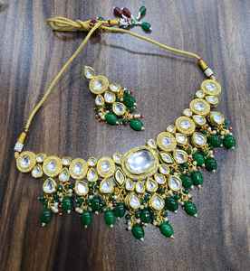 Ethnic Kundan Set <b>Back</b> Meenakari <b>Gold</b> Plated Jewelry Necklace Set With <b>Earrings</b> for Women & Girls for Party Wear Royal Look - Product Image 2
