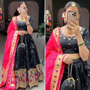 Tendance Nouvelle Arrivée Indien Outfit Élégant Jacquard Soie Lehenga Choli Avec Dupatta Avec Zari Tissage Travail Dans Le Monde Exportateur - Product Image 4