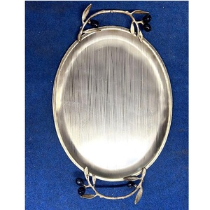 Bandeja Circular de Acero Inoxidable de Grado Alimenticio con Asa de Diseño de Hoja, Plato de Regalo para Bodas, Plato para Buffet de Hotel - Product Image 3