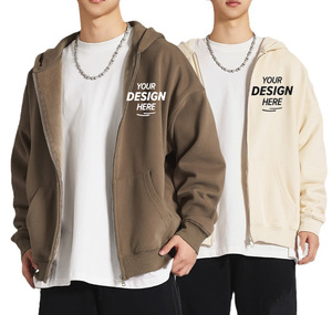 Venta al por mayor de peso pesado 420GSM 100% algodón recortado en blanco personalizado de gran tamaño Drop Shoulder Streetwear Zip Up Sudadera con capucha para los hombres - Product Image 1