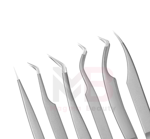 Ensemble de pinces à extensions de cils en acier inoxydable 100% satiné, tendance, meilleure prise en main avec pointe en fibre pointue - Product Image 6