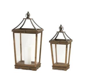 Linterna de madera hecha a mano de diseño atractivo en conjunto de 2 tamaños Venta caliente Decoración clásica para el hogar Uso Linterna de madera a precio al por mayor - Product Image 1