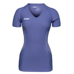 Camiseta de entrenamiento de compresión de manga corta con cuello en V personalizada para mujer - Product Image 1