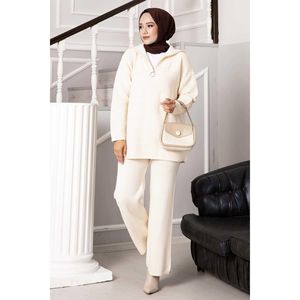 Otoban เสื้อถักคอซิปชุด2ชิ้นสีน้ำตาลอ่อน - Product Image 1