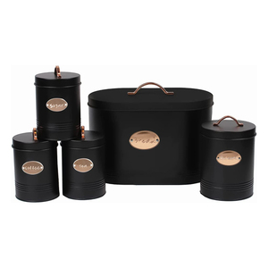 ชุดกล่องเก็บอาหารในห้องครัว,ชุดกระป๋องน้ำตาลกาแฟและชากล่องใส่ขนมปังบิสกิตคลาสสิกสไตล์วินเทจจำนวน5ชิ้น - Product Image 1