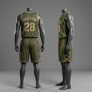 Conjunto de pantalones cortos de baloncesto verde oliva para hombre, uniforme deportivo sin mangas, número 28, ropa de equipo de entrenamiento atlético - Product Image 4