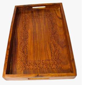 Plateau de service rond en bois gravé artisanal de qualité supérieure pour mariage, cuisine, salle à manger et décoration intérieure avec approvisionnement mondial - Product Image 1