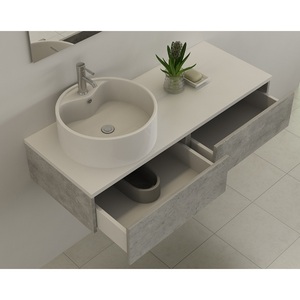 Set da Bagno Classico BIEL Effetto Cemento in Legno Massello MDF Resistente all'Acqua Include Specchio e Mobile Lavabo in Marmo - Product Image 2