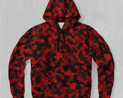 Sudadera con Capucha para Hombre, Invierno, Clásica, Roja, con Estampado de Camuflaje, Capucha con Cordón, Felpa Francesa, 100% Algodón, Cortavientos, Corte Holgado - Product Image 3