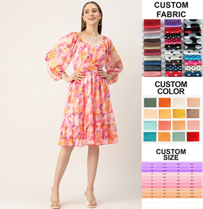 Nouvelle robe imprimée sexy à col rond pour femmes coupe ajustée décontractée et à la mode avec une caractéristique durable pour l'été fabriquée en Inde - Product Image 2