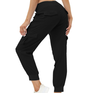 Pantalon de jogging cargo taille haute pour femme, grande taille, 100 % coton satiné, séchage rapide, respirant, avec cordon de serrage - Product Image 1