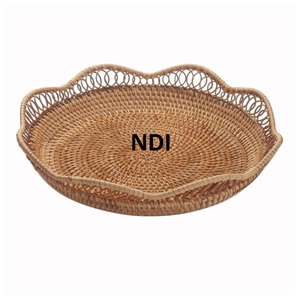 High Standard Quality Food Coffee <b>Tea</b> Serving Dishes Handcrafted Decorative Rattan and Metal <b>Trays</b> Supplier From India - Product Image 4
