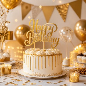 Acrylic <b>Cake</b> Topper Happy Birthday Gold Cupcake Topper <b>Cake</b> <b>Decoration</b> Party <b>Supplies</b> Birthday Wedding Anniversary Baby Shower - Product Image 3