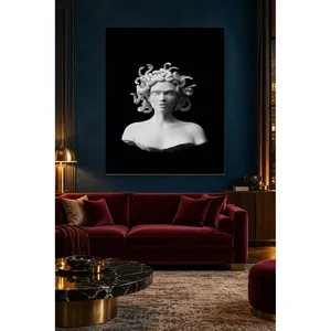 Buste de Méduse blanche sur fond noir, impression sur toile - Product Image 1