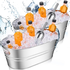 Bañeras, 2 cubos de hielo de metal para barra de cócteles, cubos de bebida de cerveza de vino de 3 galones con asas, Enfriador de bañera grande - Product Image 6